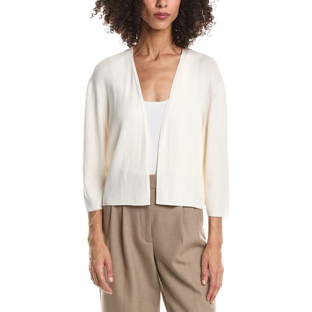 Lafayette 148 New York Womens  Plus Cropped Open Front Silk-Blend Cardigan